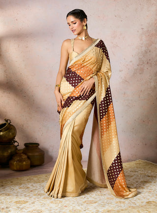 Beige stripe foil sari and blouse