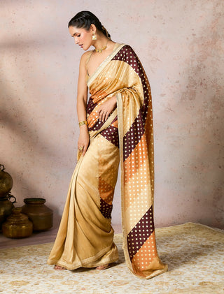 Beige stripe foil sari and blouse
