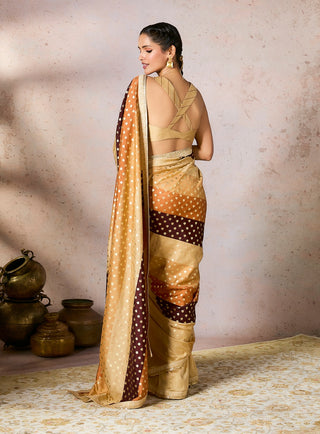 Beige stripe foil sari and blouse