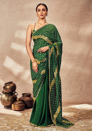 Green Palmscape Gota Sari And Blouse by House Of Masaba, available on Indiaspopup.com