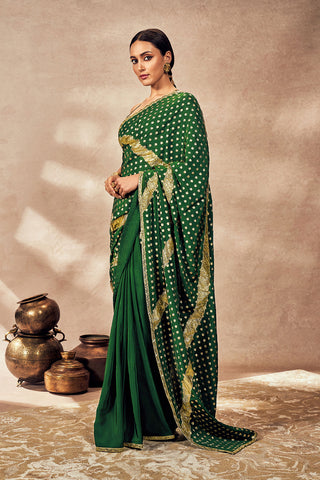 Green Palmscape Gota Sari And Blouse by House Of Masaba, available on Indiaspopup.com