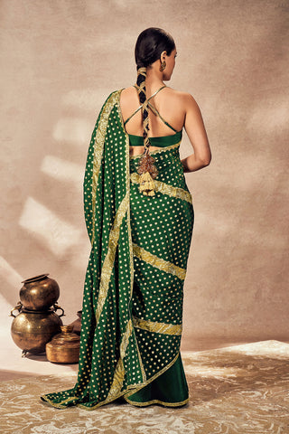 Green Palmscape Gota Sari And Blouse by House Of Masaba, available on Indiaspopup.com