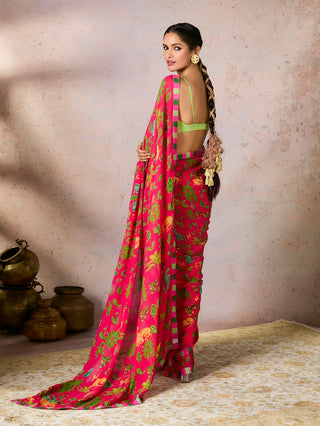 Pink tropical rhapsody sari and blouse