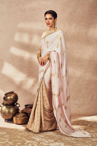 Beige and pink travelers palm sari and blouse