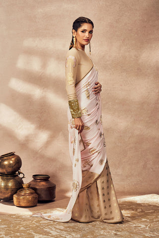 Beige and pink travelers palm sari and blouse