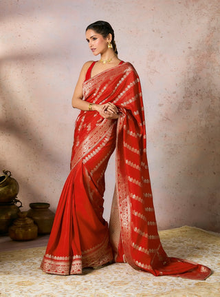 Red jacquard sari and blouse
