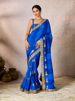 Blue Mystic Sari And Blouse by House Of Masaba, available on Indiaspopup.com