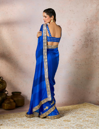 Blue Mystic Sari And Blouse by House Of Masaba, available on Indiaspopup.com