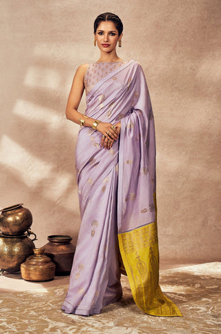 Lime and lilac jacquard sari and blouse