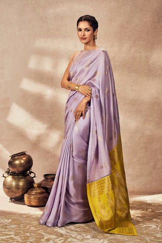 Lime and lilac jacquard sari and blouse