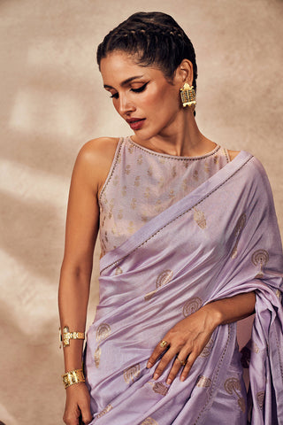 Lime and lilac jacquard sari and blouse