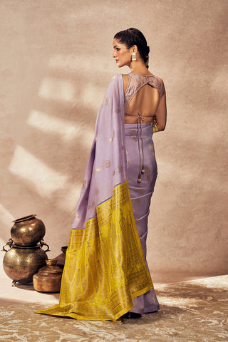 Lime and lilac jacquard sari and blouse