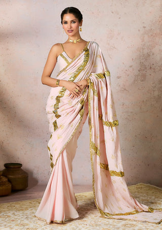 Baby Pink Potters Touch Gota Sari And Blouse by House Of Masaba, available on Indiaspopup.com