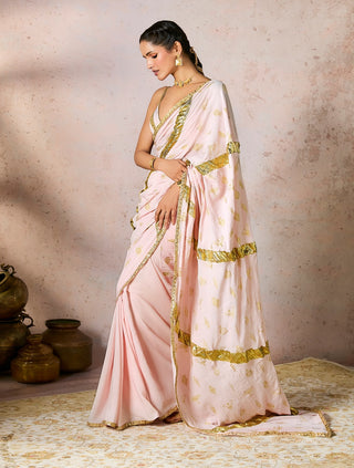 Baby pink potters touch gota sari and blouse