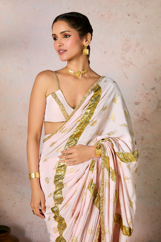 Baby pink potters touch gota sari and blouse