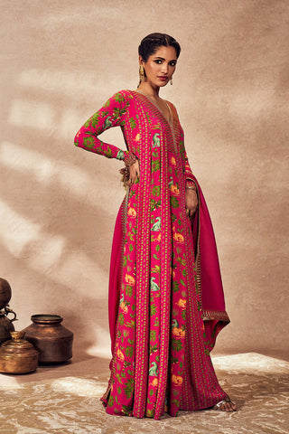 Pink Tropical Rhapsody Anarkali And Dupatta by House Of Masaba, available on Indiaspopup.com