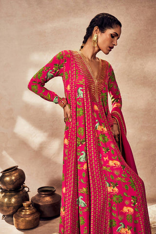 Pink Tropical Rhapsody Anarkali And Dupatta by House Of Masaba, available on Indiaspopup.com