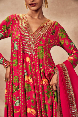 Pink Tropical Rhapsody Anarkali And Dupatta by House Of Masaba, available on Indiaspopup.com