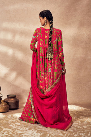 Pink Tropical Rhapsody Anarkali And Dupatta by House Of Masaba, available on Indiaspopup.com