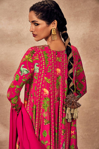 Pink Tropical Rhapsody Anarkali And Dupatta by House Of Masaba, available on Indiaspopup.com