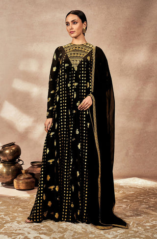 Black Gold Potters Touch Anarkali And Dupatta by House Of Masaba, available on Indiaspopup.com