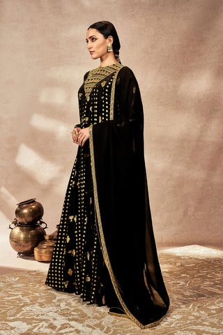 Black Gold Potters Touch Anarkali And Dupatta by House Of Masaba, available on Indiaspopup.com