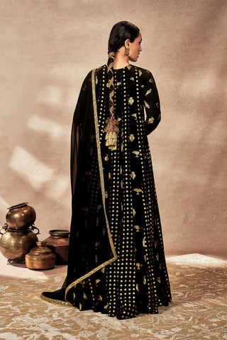 Black Gold Potters Touch Anarkali And Dupatta by House Of Masaba, available on Indiaspopup.com