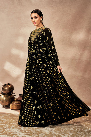 Black Gold Potters Touch Anarkali And Dupatta by House Of Masaba, available on Indiaspopup.com