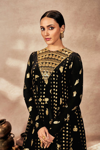 Black Gold Potters Touch Anarkali And Dupatta by House Of Masaba, available on Indiaspopup.com