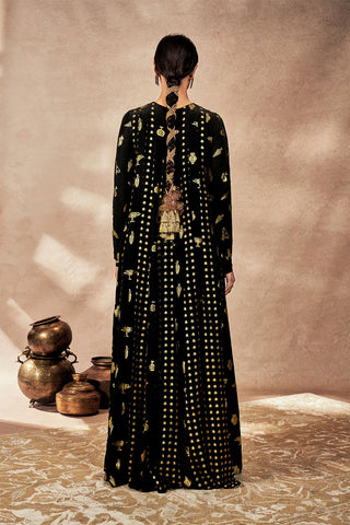 Black Gold Potters Touch Anarkali And Dupatta by House Of Masaba, available on Indiaspopup.com