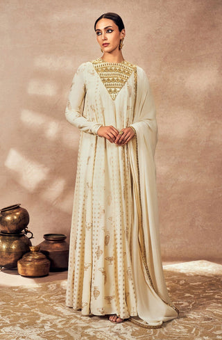 Ivory Potters Touch Anarkali And Dupatta by House Of Masaba, available on Indiaspopup.com