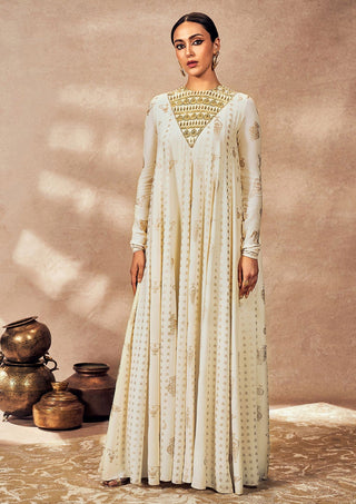 Ivory Potters Touch Anarkali And Dupatta by House Of Masaba, available on Indiaspopup.com