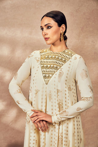 Ivory Potters Touch Anarkali And Dupatta by House Of Masaba, available on Indiaspopup.com