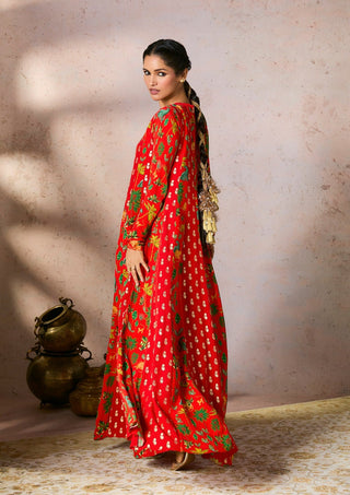 Red Tropical Rhapsody Anarkali And Dupatta by House Of Masaba, available on Indiaspopup.com