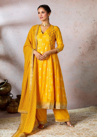 Yellow Mystic Foil Printed Kurta Set by House Of Masaba, available on Indiaspopup.com