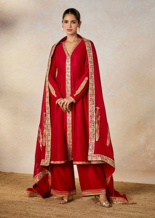 Red whispering a-line kurta set