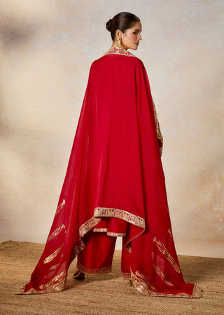 Red whispering a-line kurta set