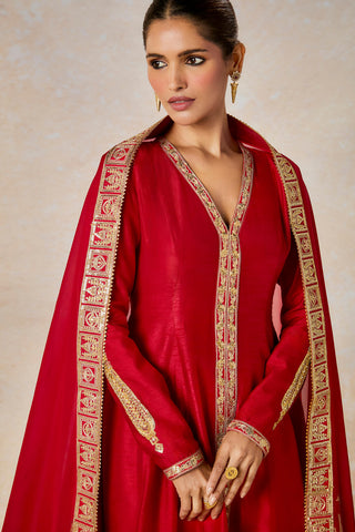 Red whispering a-line kurta set