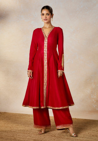 Red whispering a-line kurta set