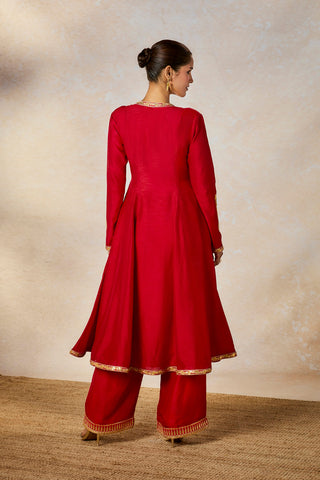 Red whispering a-line kurta set