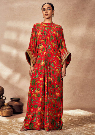 Red tropical rhapsody kaftan