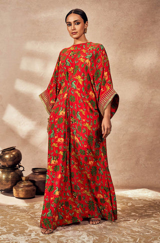 Red tropical rhapsody kaftan