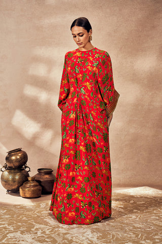 Red tropical rhapsody kaftan