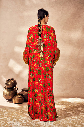 Red tropical rhapsody kaftan