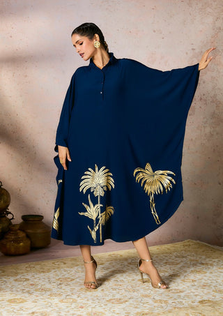 Blue palm foil kaftan