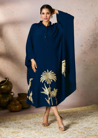 Blue palm foil kaftan