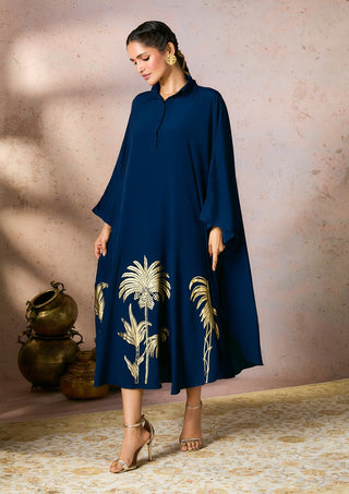 Blue palm foil kaftan