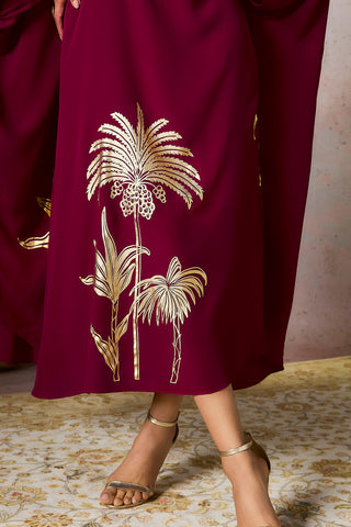 Cranberry palm foil print kaftan