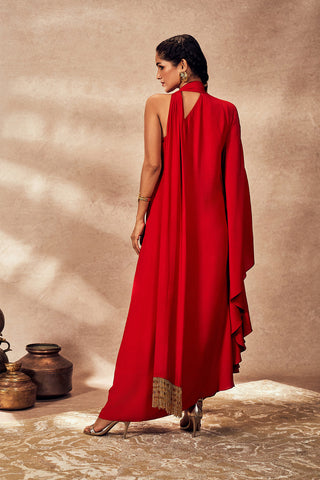 Red tropical one-shoulder kaftan