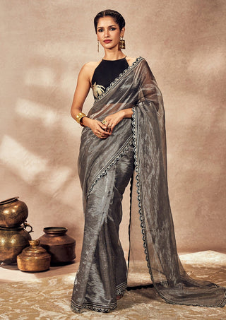 Black striped zari sari and blouse